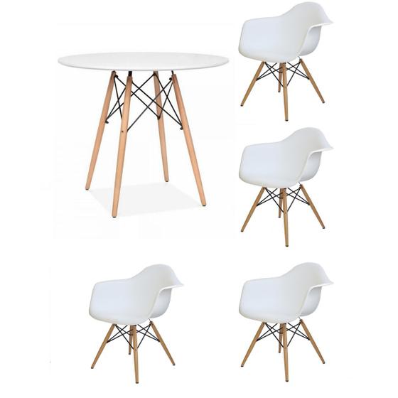 Imagem de Kit mesa eames jantar adulto 90cm branco 4 cadeiras eiffel daw eames com braço branco