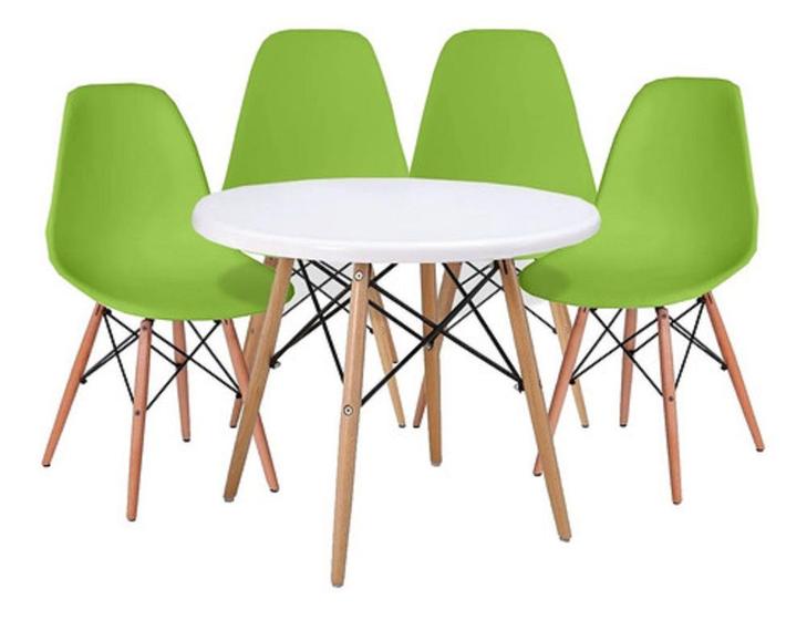 Imagem de Kit mesa eames redonda branca 90cm + 4 cadeiras eames