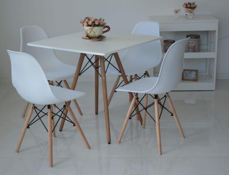 Kit Mesa Eiffel Branca Quadrada 80cm + 04 Cadeiras Eiffel Menor preço em Kit Mesa Eiffel Branca Quadrada 80cm + 04 Cadeiras Eiffel
