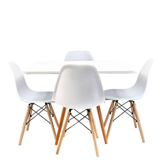 Imagem de Kit Mesa Eiffel Branca Quadrada 80cm + 04 Cadeiras Eiffel.