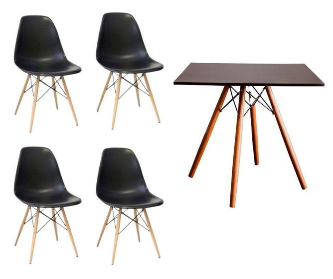 Imagem de Kit Mesa Eiffel Preta Quadrada (80Cm) + 04 Cadeiras Eiffel