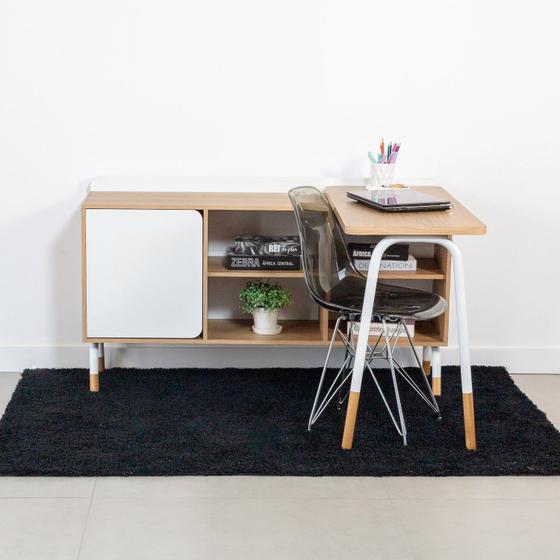 Imagem de Kit Mesa Escrivaninha Giratória 111cm e Balcão Credenza 1 Gav 1 Porta 136cm Home Office Flexus