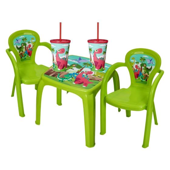 Imagem de Kit Mesa Infantil Com Duas Cadeiras E Copos Com Canudo 550ml