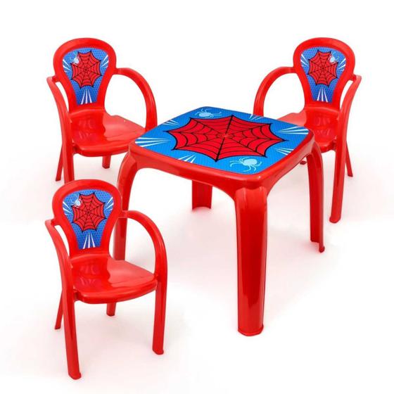 Imagem de Kit mesa infantil meninos decorada homem teia + 3 cadeiras teia usual 