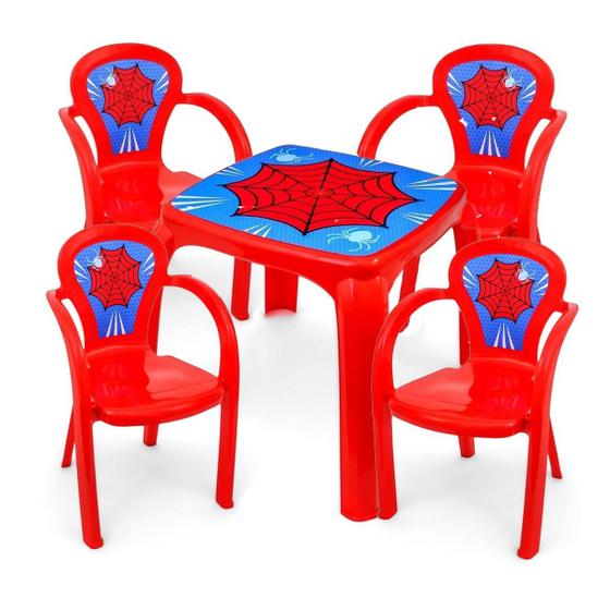 Imagem de Kit mesa infantil meninos decorada homem teia + 4 cadeiras teia usual 