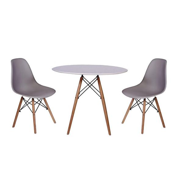 Imagem de Kit Mesa Jantar Eiffel 100cm Branca + 02 Cadeiras Charles Eames - Cinza