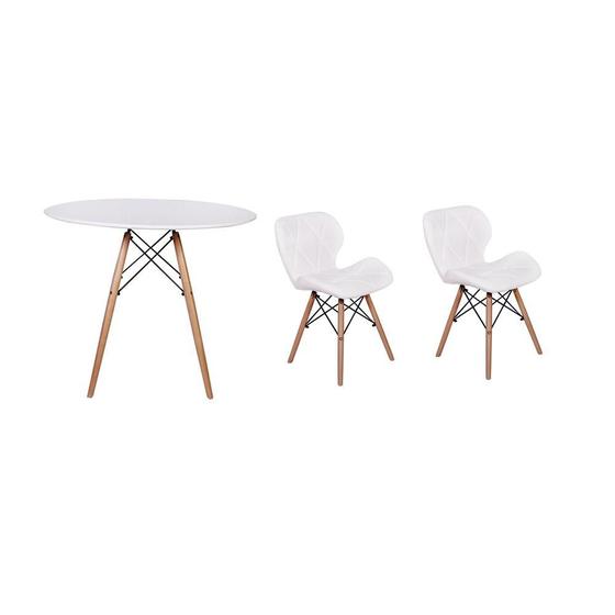 Imagem de Kit Mesa Jantar Eiffel 100cm Branca + 02 Cadeiras Slim - Branca