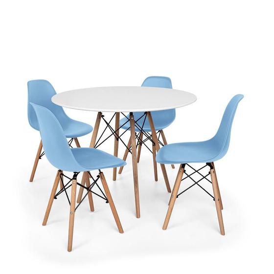 Imagem de Kit Mesa Jantar Eiffel 120cm Branca + 04 Cadeiras Charles Eames - Azul-Claro 