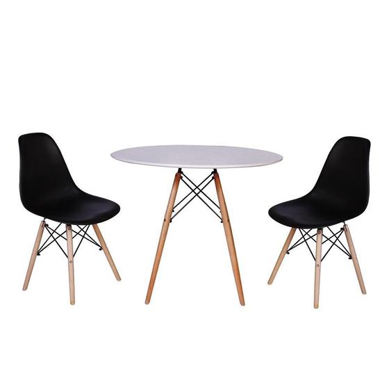 Imagem de kit Mesa Jantar Eiffel 120cm Branca + 2 Cadeiras Charles Eames - Preta