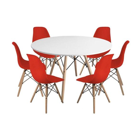 Imagem de Kit Mesa Jantar Eiffel 120cm Branca + 6 Cadeiras Charles Eames - Vermelha