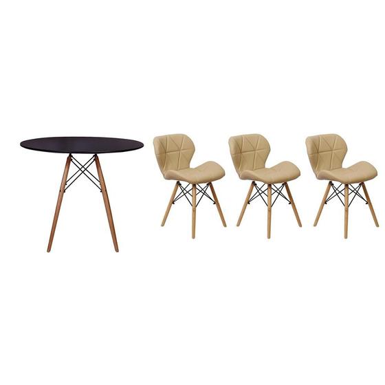 Imagem de Kit Mesa Jantar Eiffel 120cm Preta + 03 Cadeiras Slim - Nude