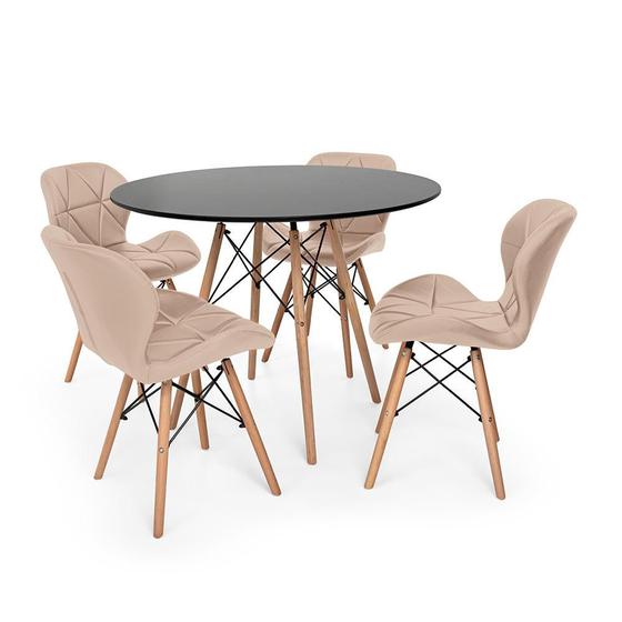 Imagem de Kit Mesa Jantar Eiffel 120cm Preta + 04 Cadeiras Slim - Nude