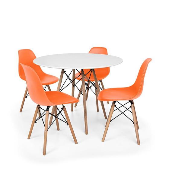Imagem de Kit Mesa Jantar Eiffel 80cm Branca + 04 Cadeiras Charles Eames - Laranja 
