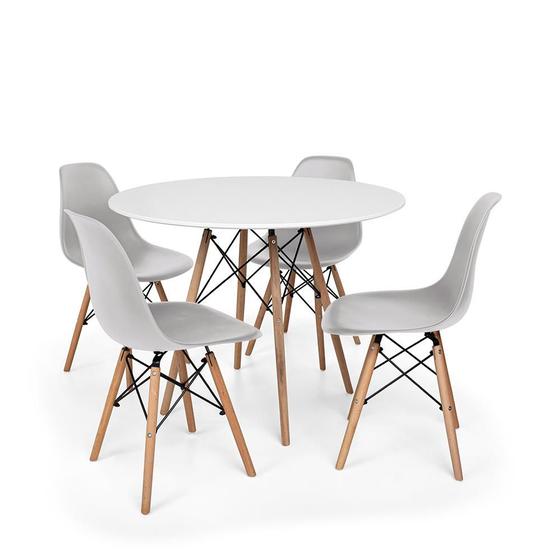 Imagem de kit Mesa Jantar Eiffel 80cm Branca + 4 Cadeiras Charles Eames - Cinza