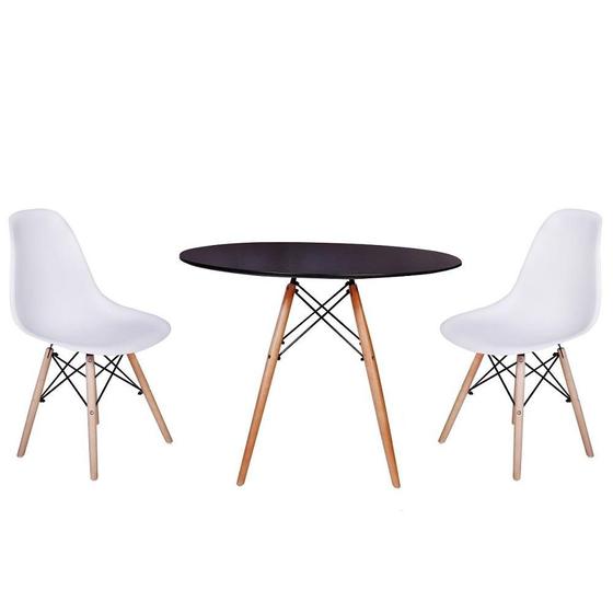 Imagem de kit Mesa Jantar Eiffel 80cm Preta + 2 Cadeiras Charles Eames - Branca