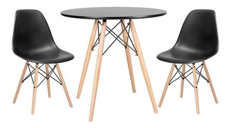 Imagem de Kit Mesa Jantar Eiffel 80Cm Preta + 2 Cadeiras Eames Eiffel