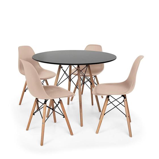 Imagem de kit Mesa Jantar Eiffel 80cm Preta + 4 Cadeiras Charles Eames - Nude