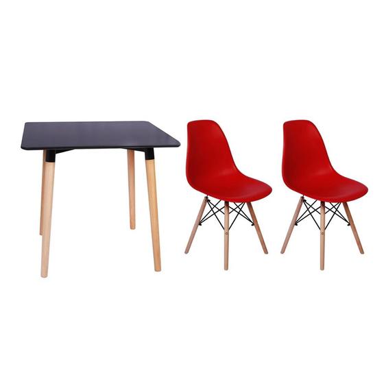 Imagem de Kit Mesa Jantar Eiffel 80x80 Preta + 02 Cadeiras Charles Eames Eiffel - Vermelha