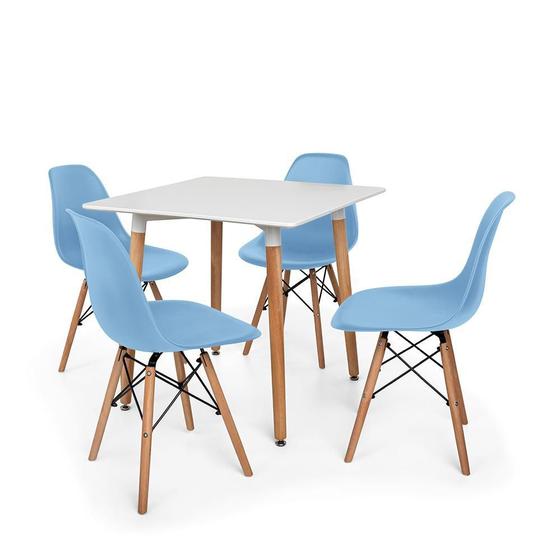 Imagem de Kit Mesa Jantar Eiffel 80x80cm Branca + 04 Cadeiras Charles Eames - Azul-Claro 