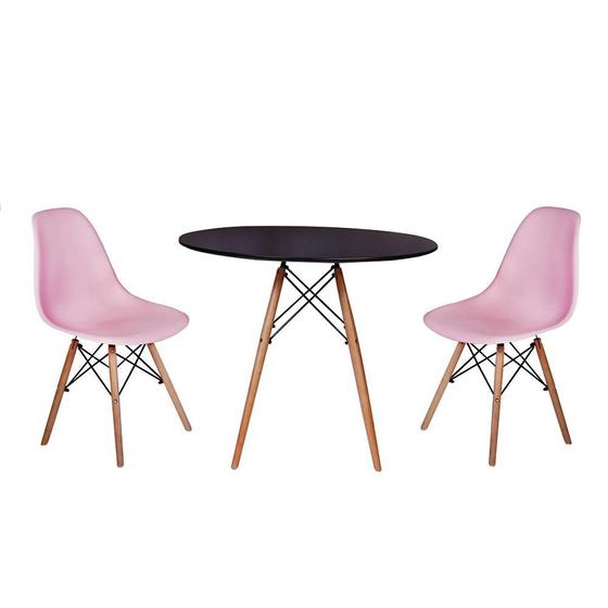 Imagem de kit Mesa Jantar Eiffel 90cm Preta + 2 Cadeiras Charles Eames - Rosa