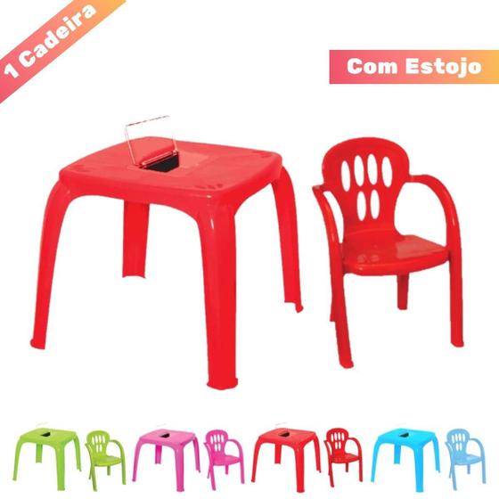 Imagem de Kit Mesa Mesinha c/Estojo E 1 Cadeira Infantil Varias Cores