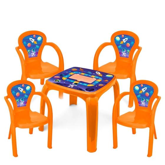 Imagem de Kit Mesa Mesinha e 4 Cadeira Infantil Educativa Resistente Brincar Estudar