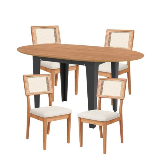 Imagem de Kit Mesa Oval Extensível MDF com 4 Cadeiras Encosto com Tela Césare Dalla Costa