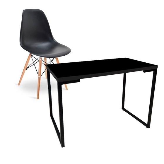 Imagem de Kit Mesa Para Computador Escrivaninha Porto Preto 120 cm e Cadeira Eiffel Charles Eames Preto D'Rossi