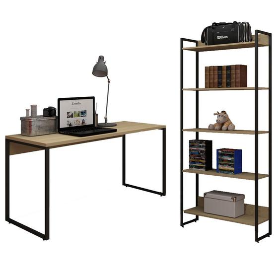 Imagem de Kit Mesa Para Escritório Home Office 150cm com Estante Industrial Soft F01 Nature Fosco - Lyam Decor