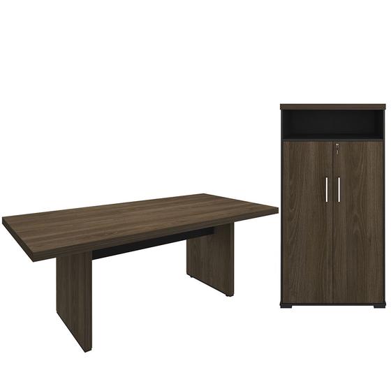 Imagem de Kit Mesa Para Escritório Reunião 204x90cm Com Armário Atria Executiva A02 Preto - Lyam Decor