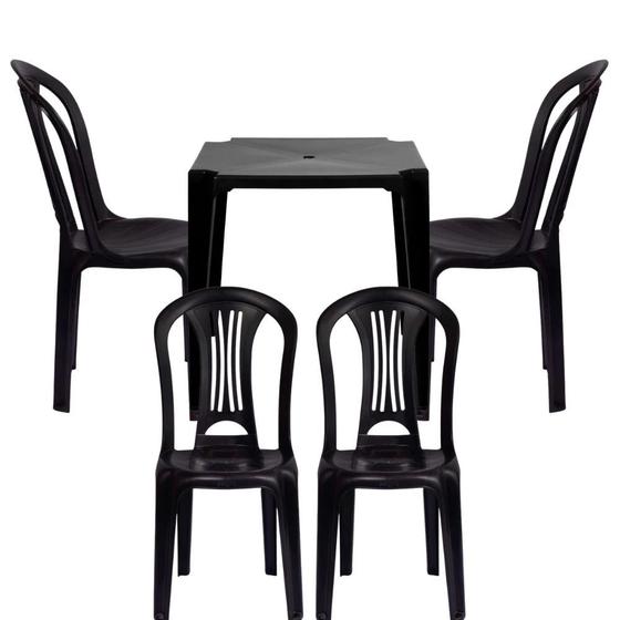 Imagem de Kit Mesa Plastica 70cm + 4 Cadeiras Bistro em Plastico Preta  Mor 