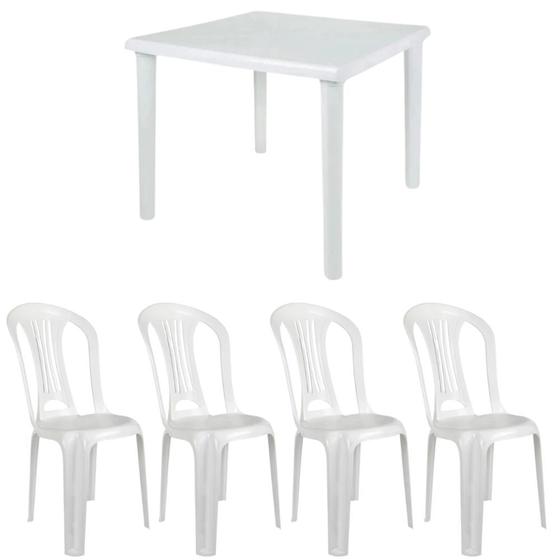 Imagem de Kit Mesa Plastica Desmontavel 82cm + 4 Cadeiras em Plastico Branca  Mor 