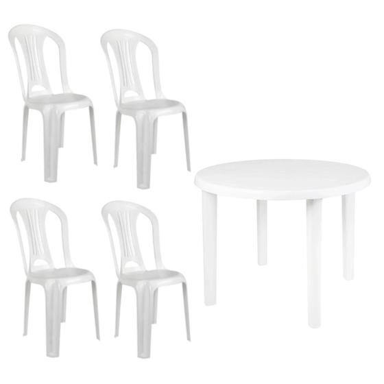 Imagem de Kit Mesa Plastica Desmontavel 90cm + 4 Cadeiras em Plastico Branca  Mor 
