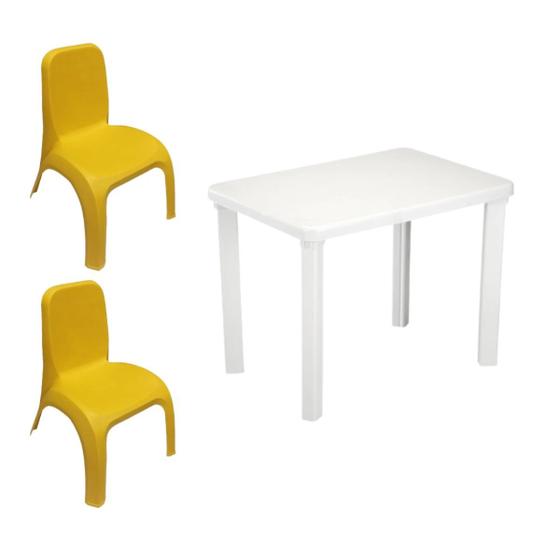 Imagem de Kit Mesa Plástica Infantil Branca e 2 Cadeiras Amarela