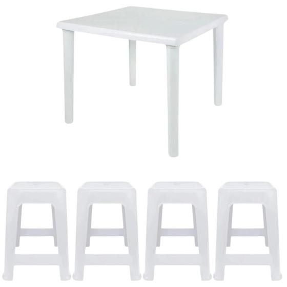 Imagem de Kit Mesa Plastica Quadrada Desmontavel + 4 Banquetas Branca  Mor 