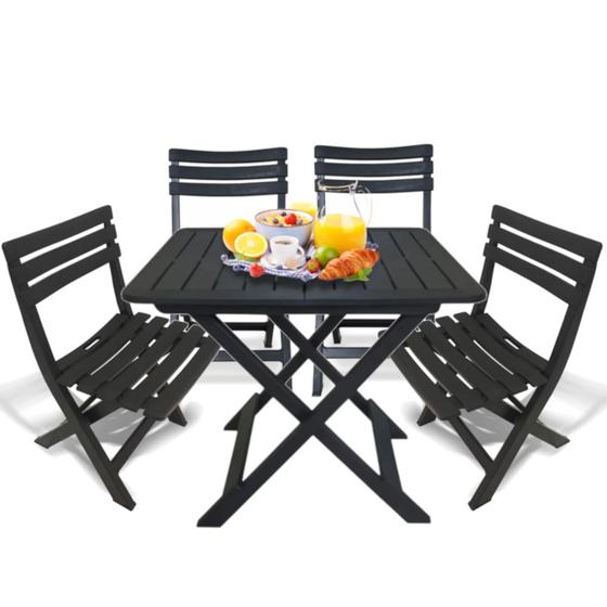 Kit Mesa Plastica Quadrada Dobravel + 4 Cadeiras de Plastico Dobravel ...