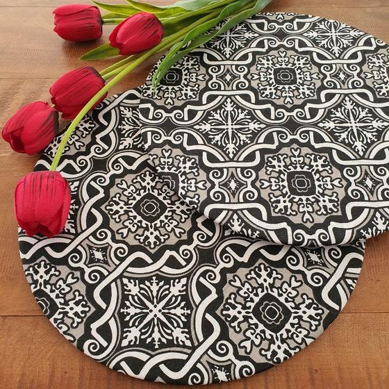 Imagem de Kit Mesa Posta 04 Capas de Sousplat Em Tecido Mandala Preto e Branco Jacquard