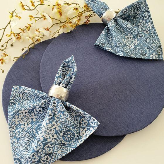 Imagem de Kit Mesa Posta 10 Capas de Sousplat 10 Guardanapos de tecido 40x40cm 10 Anéis Argola Porta Guardanapo