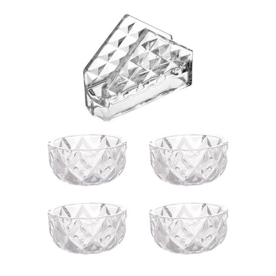 Kit Mesa Posta 4 Bowls de Cristal e Porta Guardanapos Transparente