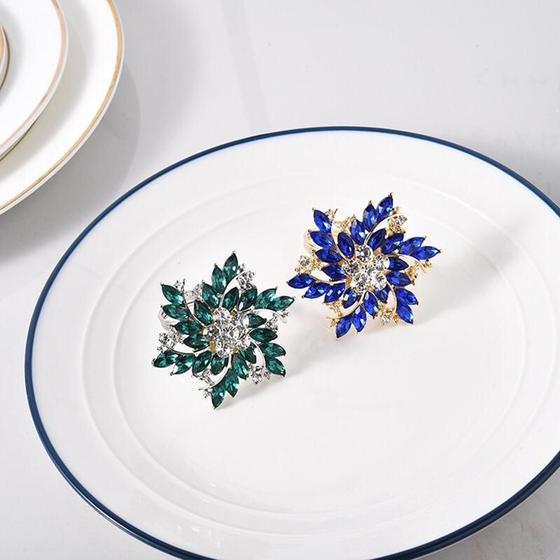 Kit mesa posta Porta Guardanapo natal flor cristal azul 10un