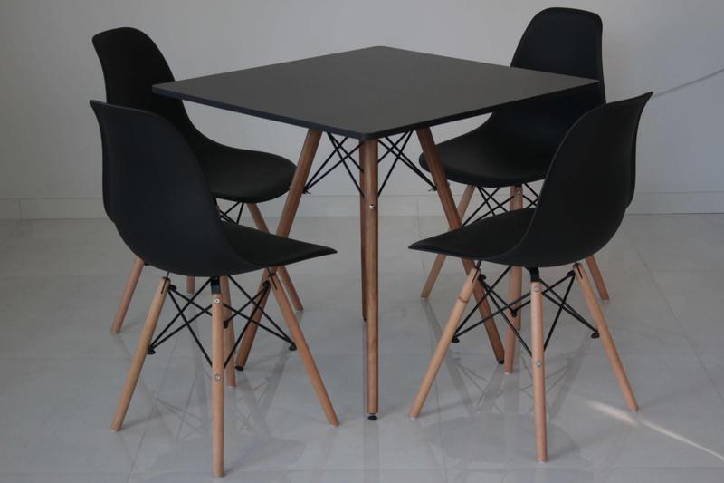 Imagem de Kit Mesa Preta Quadrada 80cm com 4 Cadeiras Eiffel