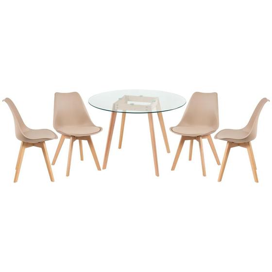 Imagem de KIT - Mesa redonda com tampo de vidro 100 cm + 4 cadeiras Leda