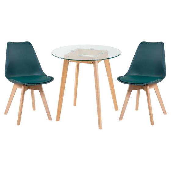 Imagem de KIT - Mesa redonda com tampo de vidro 70 cm + 2 cadeiras Leda