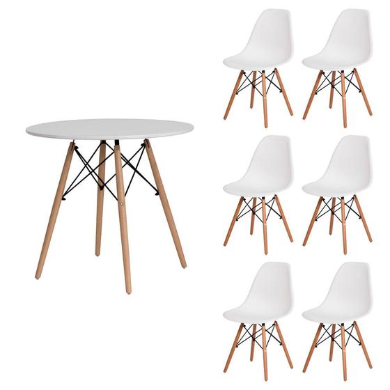 Imagem de Kit Mesa Redonda De Jantar Para 6 Lugares Com 6 Cadeiras Charles Eames Eiffel