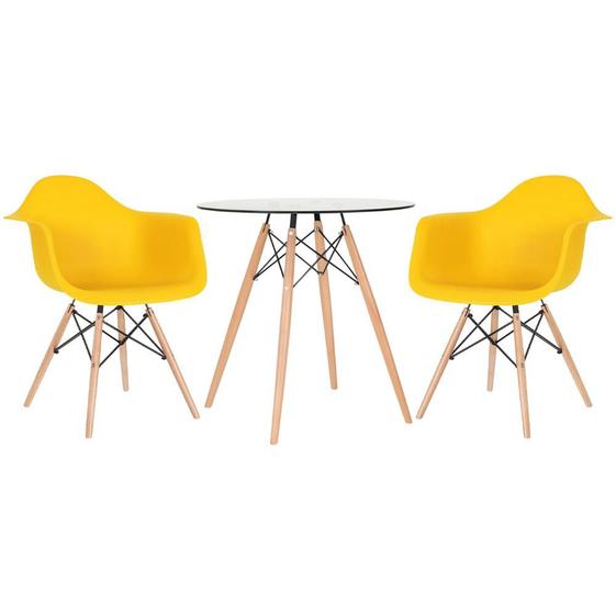 Imagem de KIT - Mesa redonda de vidro Eames 70 cm + 2 cadeiras Eiffel DAW