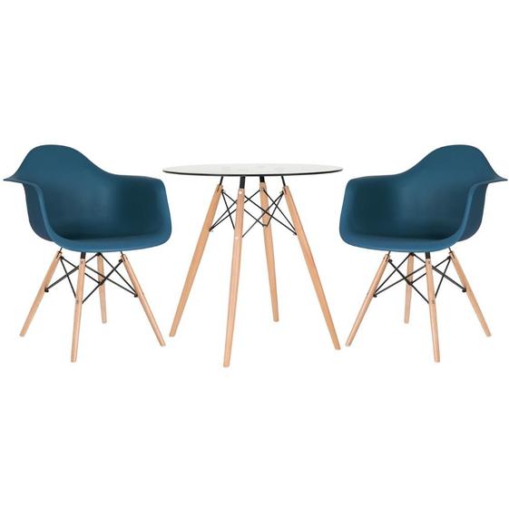 Imagem de KIT - Mesa redonda de vidro Eames 70 cm + 2 cadeiras Eiffel DAW