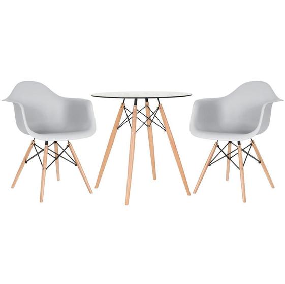 Imagem de KIT - Mesa redonda de vidro Eames 70 cm + 2 cadeiras Eiffel DAW