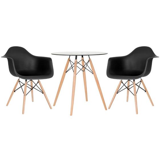 Imagem de KIT - Mesa redonda de vidro Eames 70 cm + 2 cadeiras Eiffel DAW