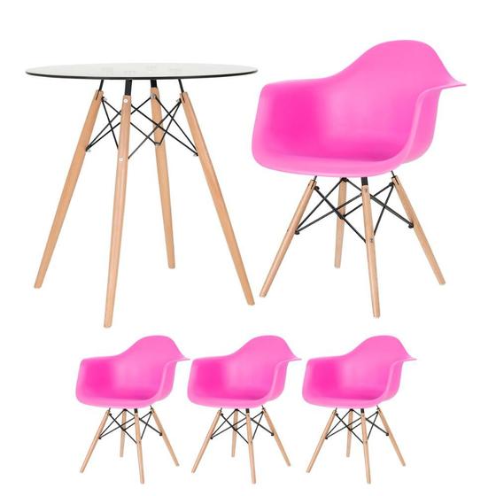 Imagem de KIT - Mesa redonda de vidro Eames 70 cm + 3 cadeiras Eiffel DAW