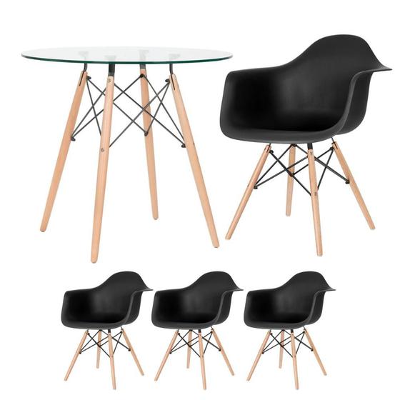 Imagem de KIT - Mesa redonda de vidro Eames 80 cm + 3 cadeiras Eiffel DAW